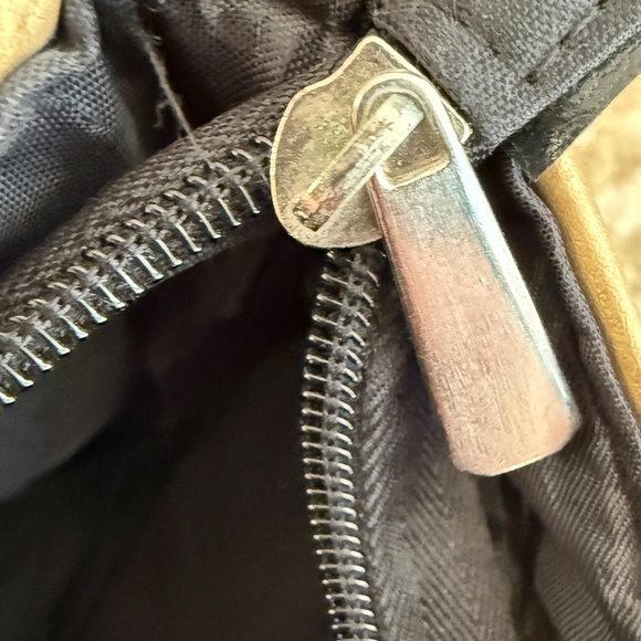 Elegant Blue Gold Brocade Tote Bag Bamboo Wooden Ring Handles Statement - Picture 6 of 8